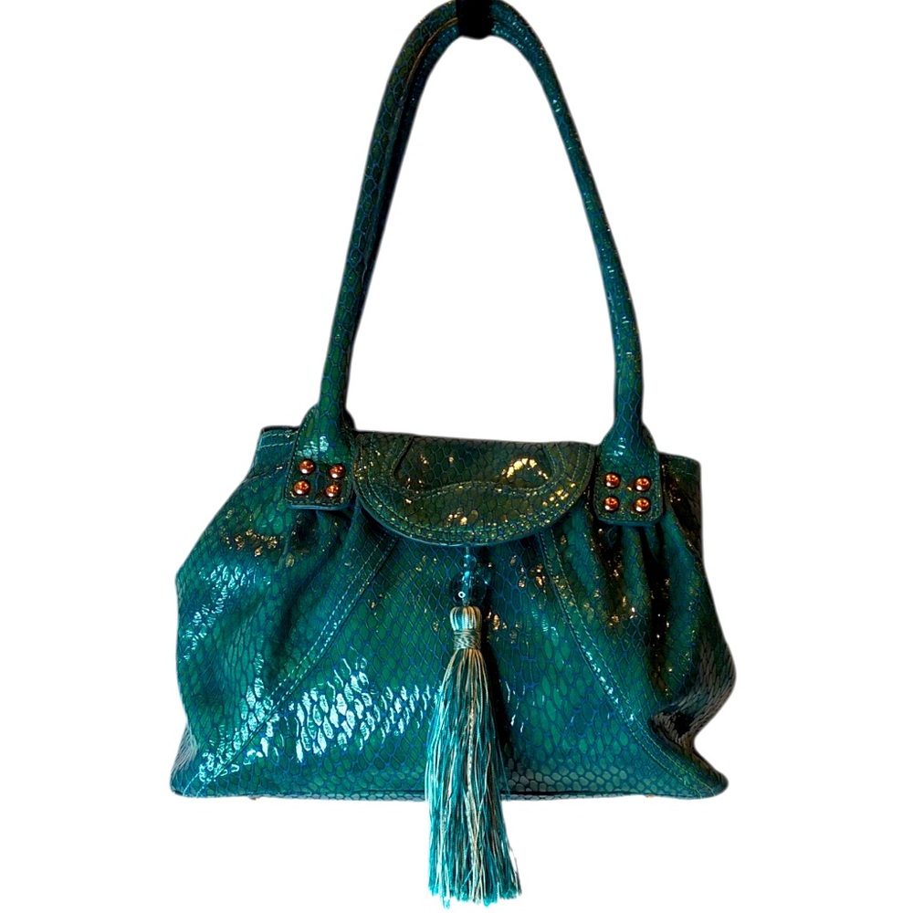 Elegant Teal Shoulder Bag with Tassel